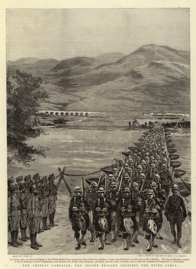 The Chitral Campaign, the Second Brigade crossing the River Cabul by Joseph Nash